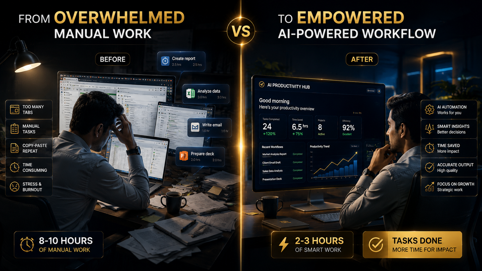 Comparison of a working day before and after learning practical AI tools