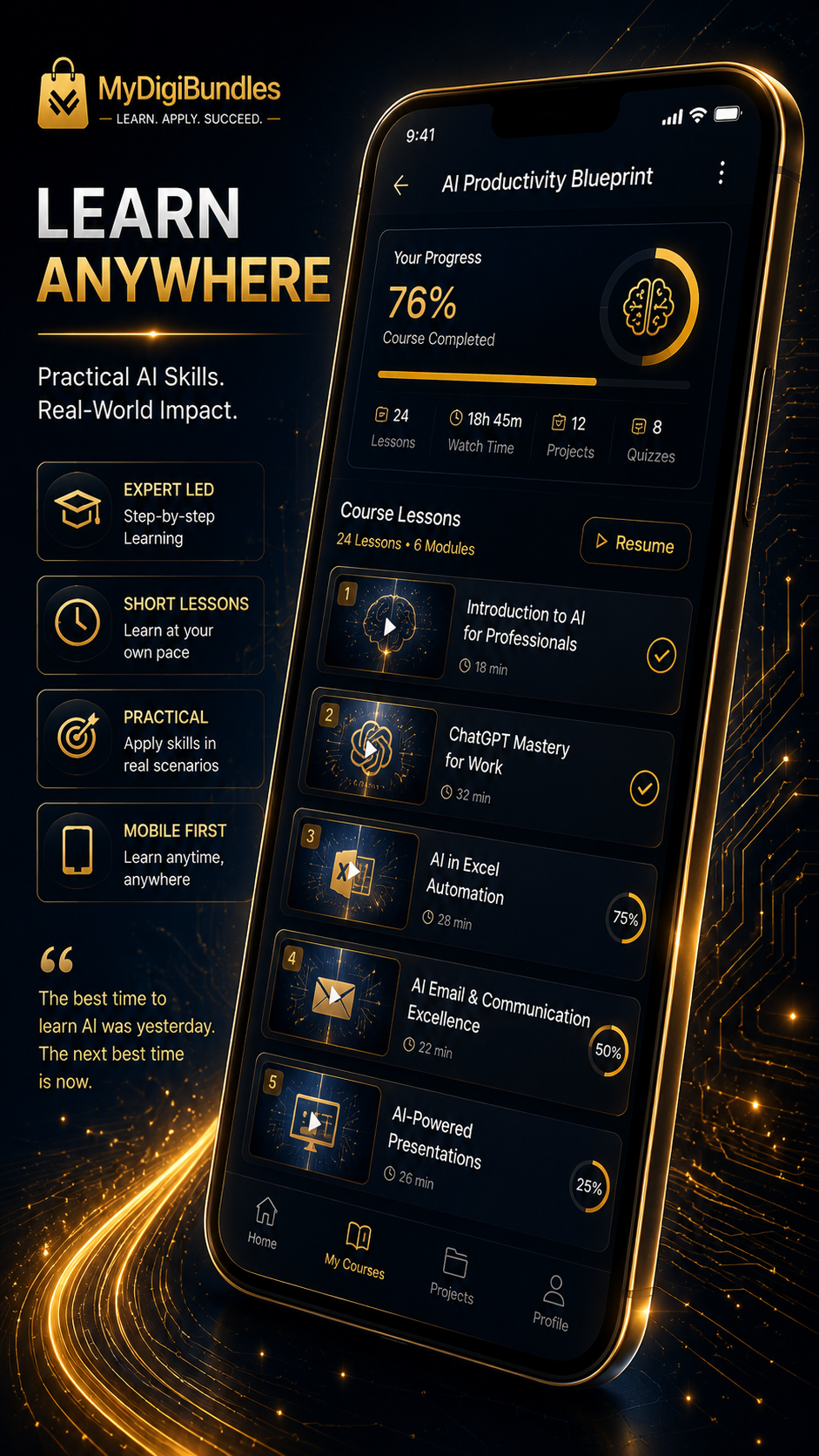 AI Course Bundle materials previewed on a mobile phone