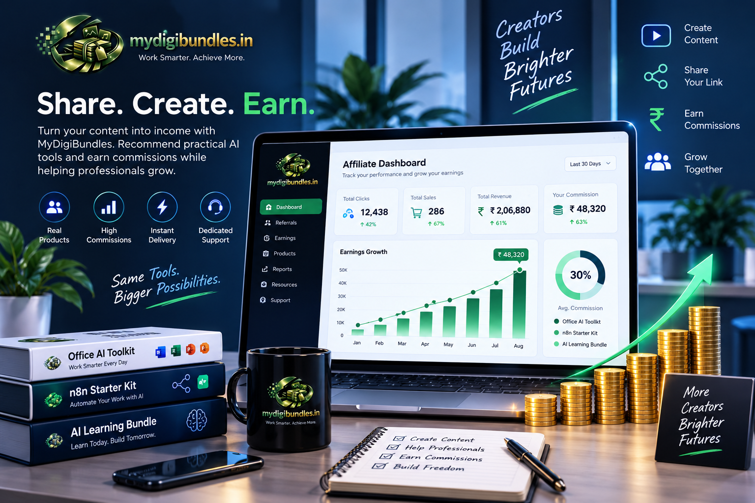 Creator dashboard showing referral and earnings activity