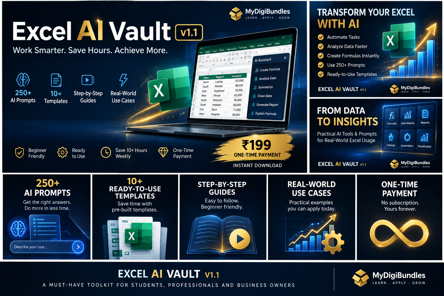 Excel AI Vault v1.1 — 250 AI prompts across 15 categories, offline forever
